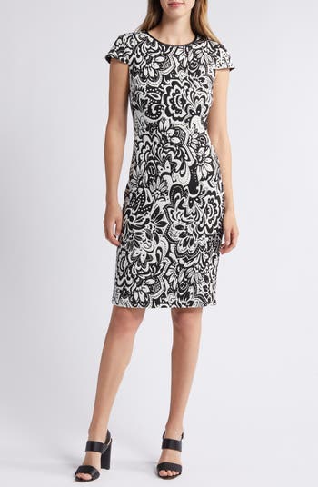 Floral Jacquard Knit Sheath Dress