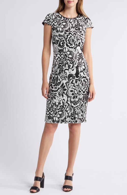 Shop Vince Camuto Floral Jacquard Knit Sheath Dress In Ivory/black