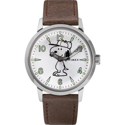 Timex X Peanuts Welton Vintage Snoopy Leather Strap Watch, 40Mm