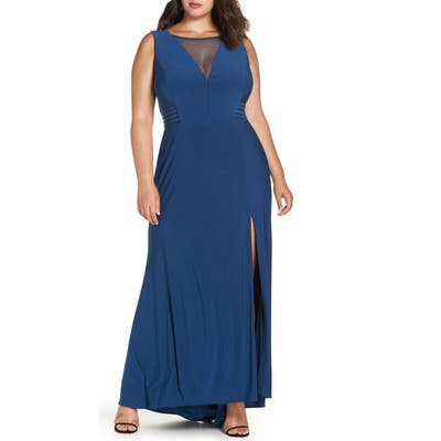 Plus Size Morgan & Co. Power Mesh Illusion Knit Dress, Blue