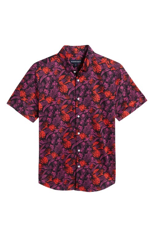 Mizzen+Main Halyard Trim Fit Palm Print Short Sleeve Performance Button-Up Shirt in Hibiscus Palm Print