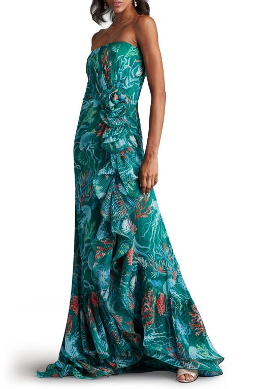 Shop Tadashi Shoji Undersea Print Stapless Gown In Bamboo