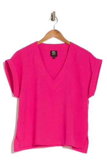 Bobeau Airflow V-neck Top In Hot Pink