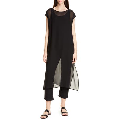 Eileen Fisher Bateau Neck Chiffon Tunic, Black