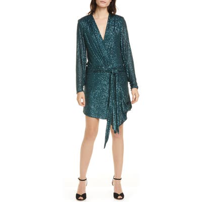Jonathan Simkhai Sequin Asymmetrical Long Sleeve Minidress, Beige