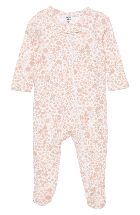 Nordstrom Babies' Print Cotton Footie In White Doodle Floral