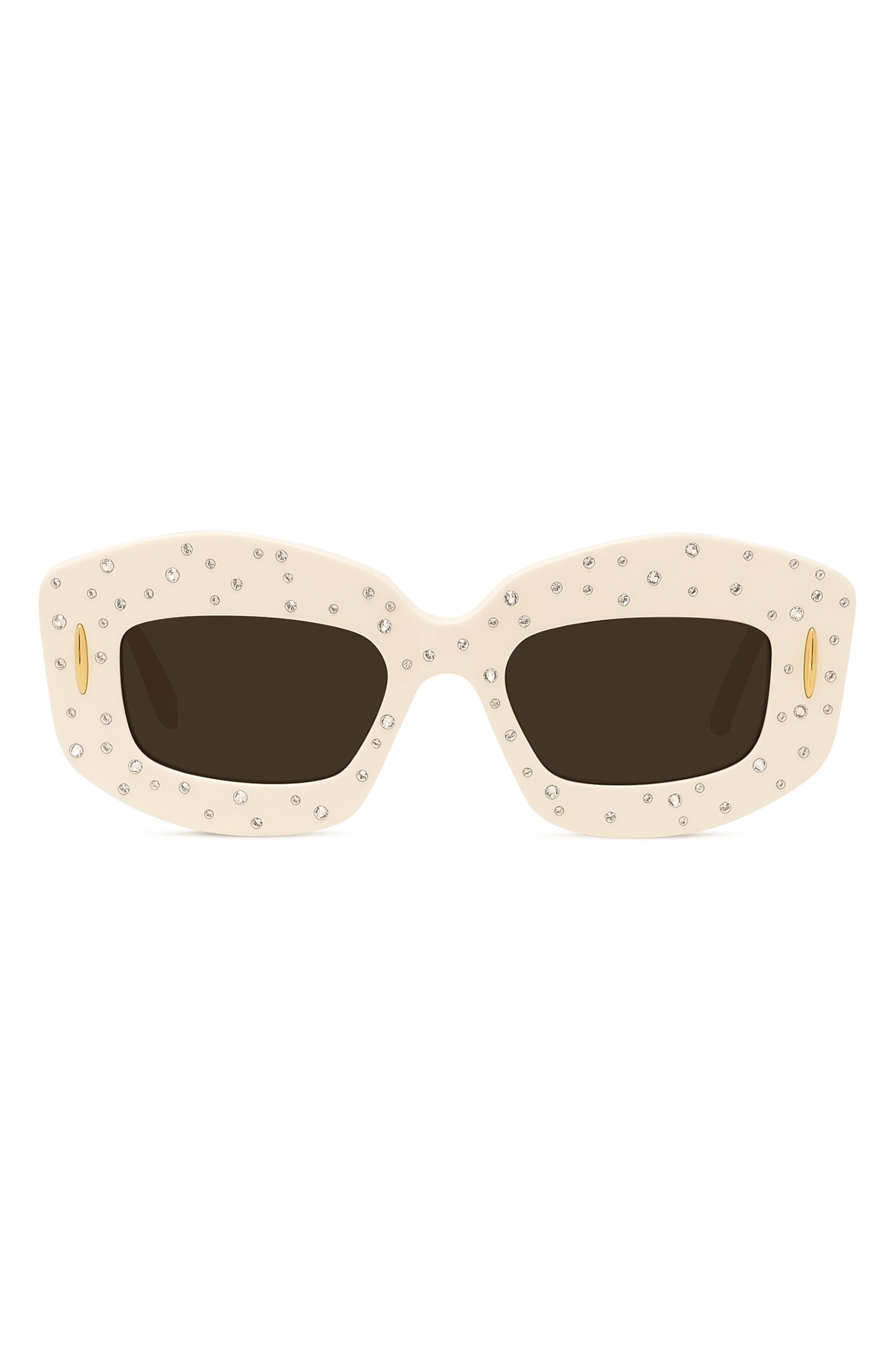 Loewe Starry Night Anagram 49mm Small Rectangular Sunglasses In Shiny Ivory Strass/smoke