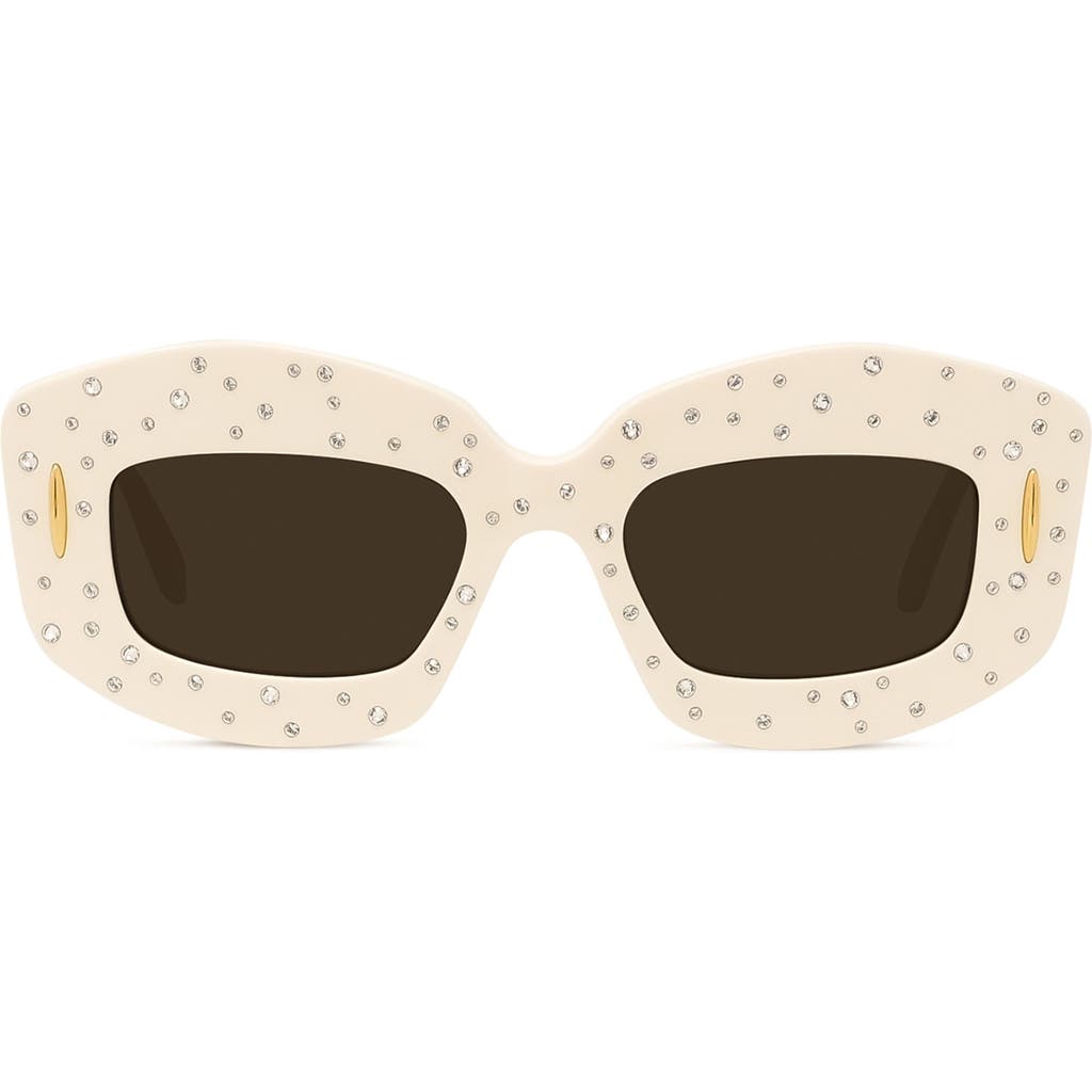 Shop Loewe Starry Night Anagram 49mm Small Rectangular Sunglasses In Shiny Ivory Strass/smoke