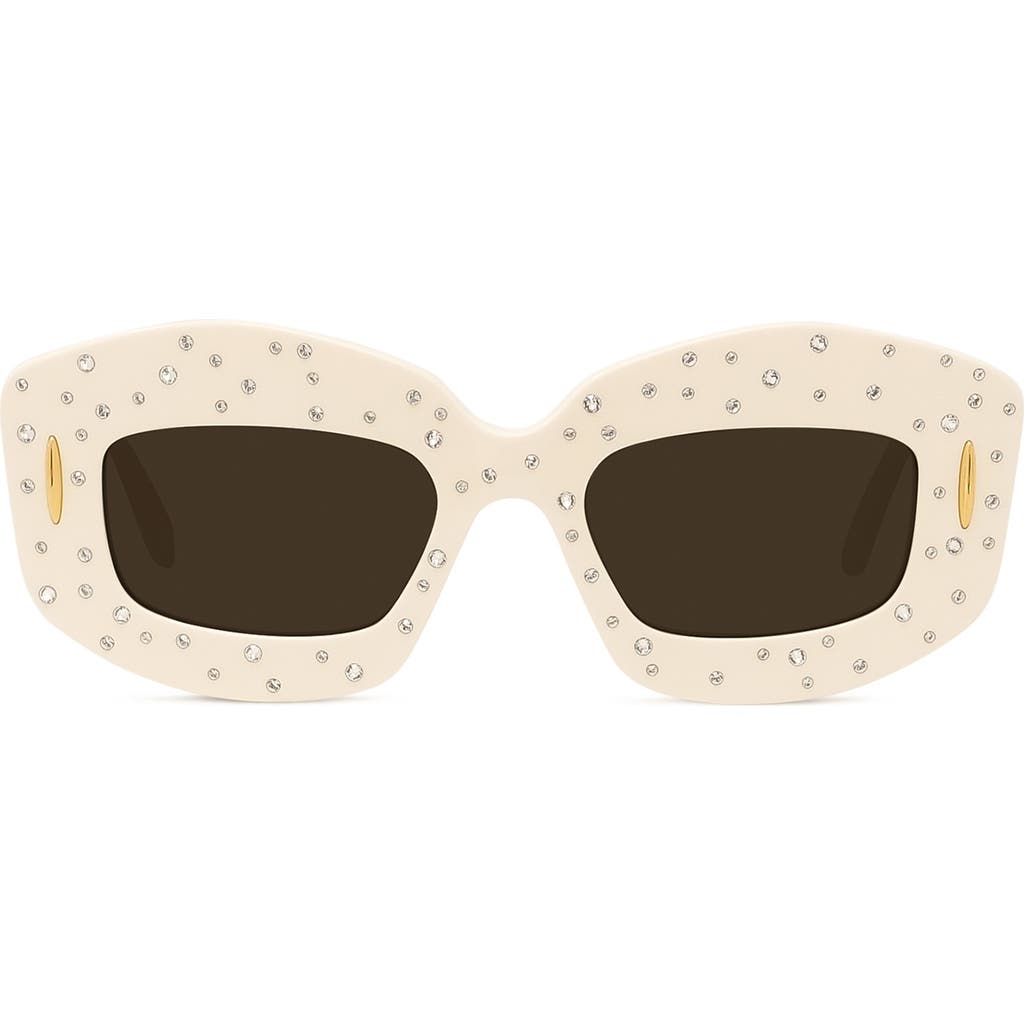 Loewe Starry Night Anagram 49mm Small Rectangular Sunglasses In Shiny Ivory Strass/smoke