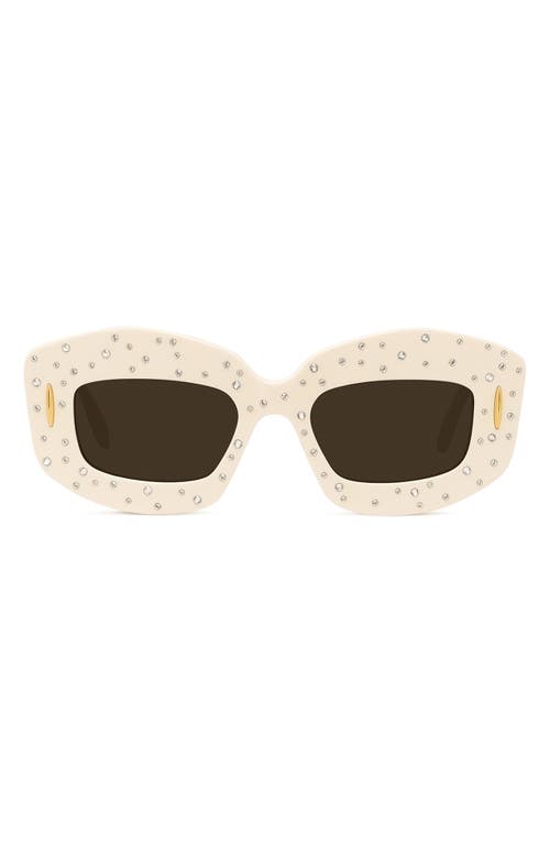 Loewe Starry Night Anagram 49mm Small Rectangular Sunglasses in Shiny Ivory Strass /Smoke at Nordstrom