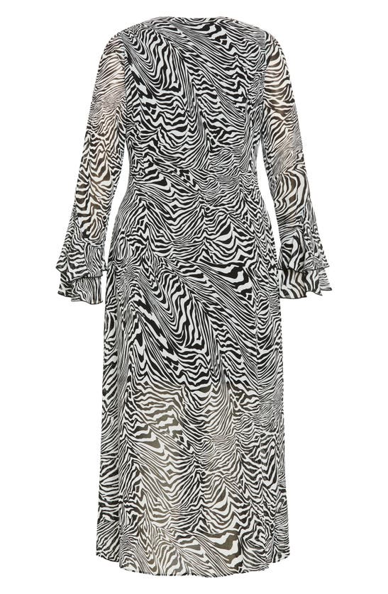 Shop City Chic Print Tie Waist Long Sleeve Maxi Dress In Zebra