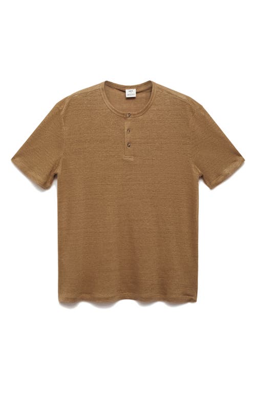 Mango Slim Fit Linen Blend Henley In Beige