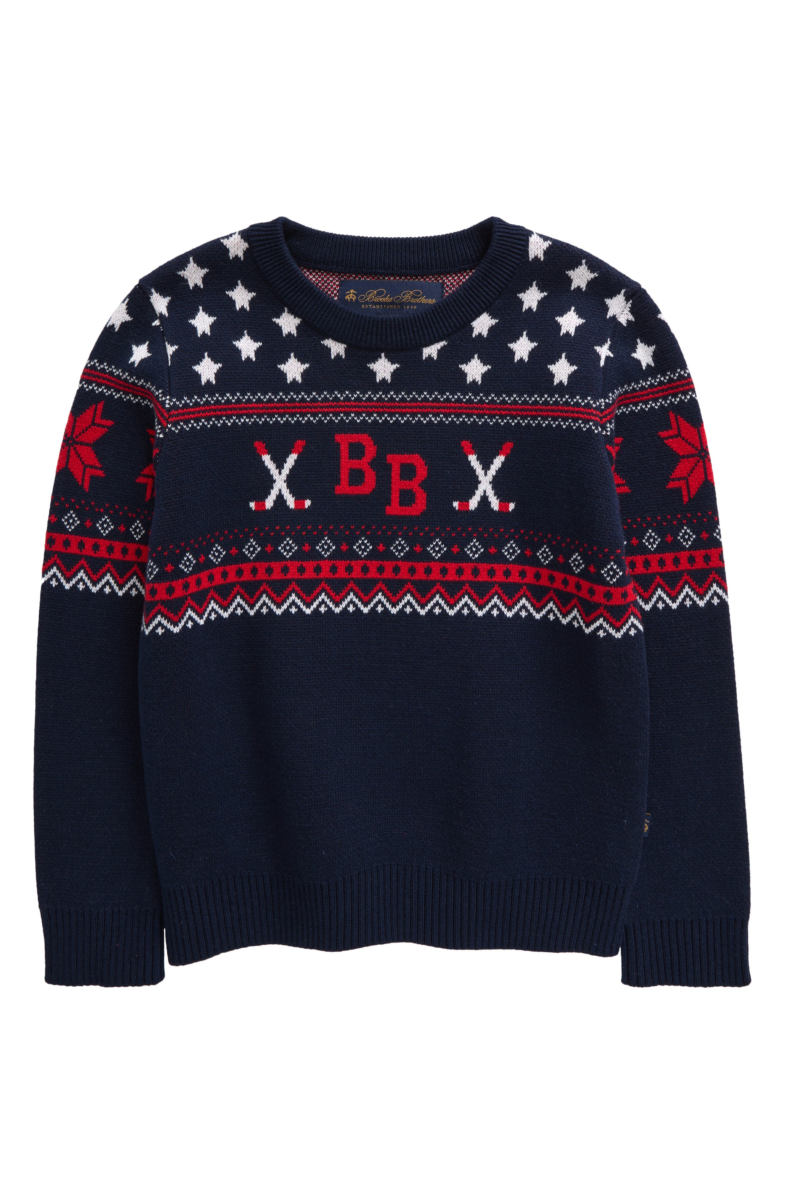 Brooks Brothers Kids' Fair Isle Organic Cotton Sweater in Navy 