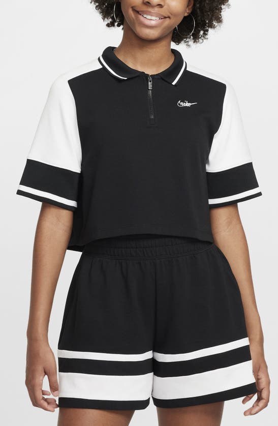 Shop Nike Kids' Sportswear Quarter Zip Tennis Crop Pullover In Black/ White