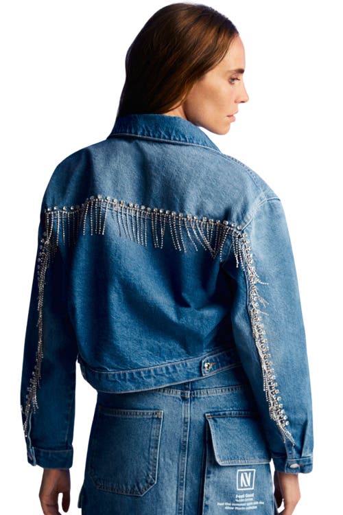 Shop Nocturne Denim Jacket With Stone Embroidery In Indigo Blue