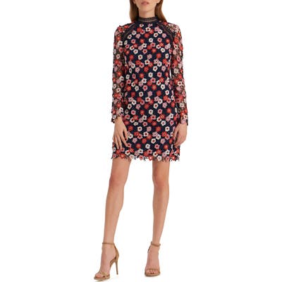 Ml Monique Lhuillier Long Sleeve Crochet Lace Minidress, Blue