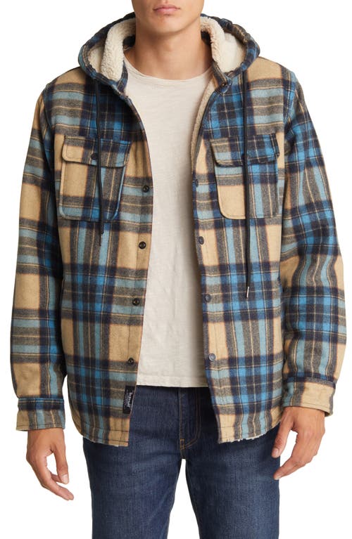 Plaid Wool Blend Snap-Up Hooded Shirt Jacket in Blue