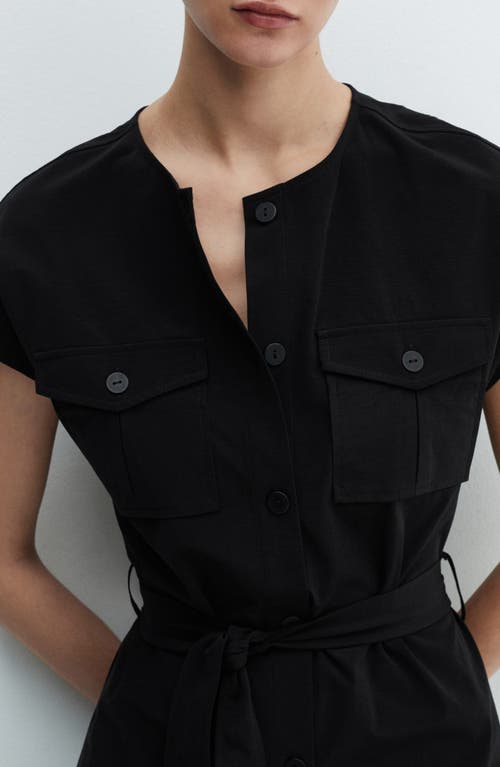 Mango Cap Sleeve Belted Minidress In Black