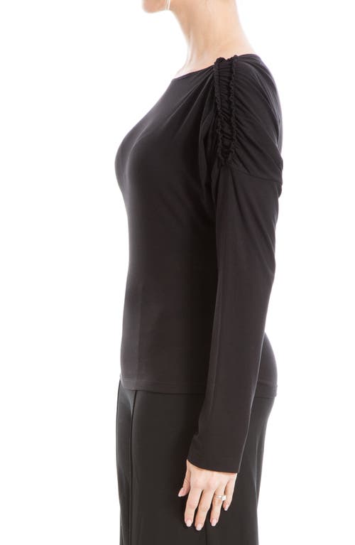 Max Studio Ruched Shoulder Long Sleeve Top In Black
