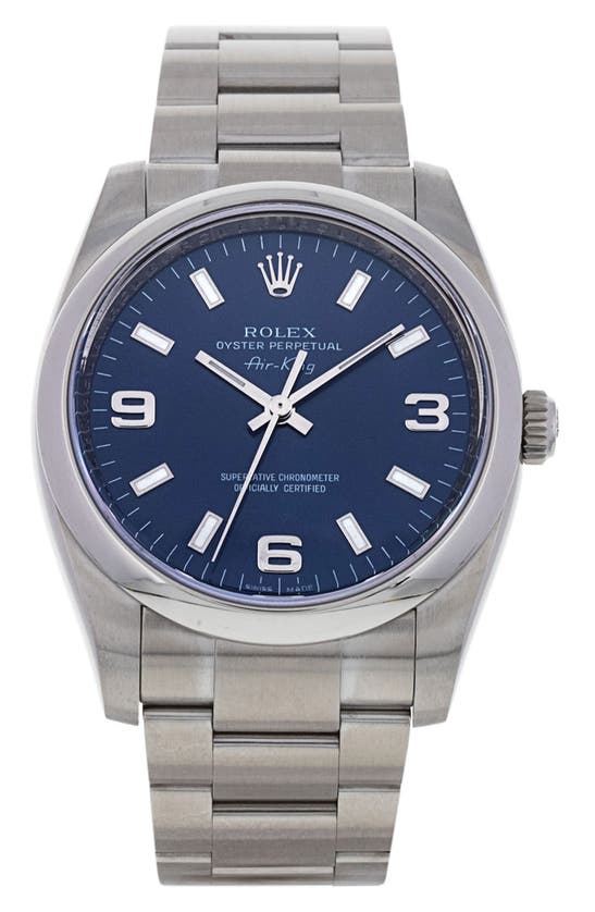 Shop Watchfinder & Co. Rolex  Air-king 114210 Oyster Perpetual Bracelet Watch, 34mm In Blue/ Silver