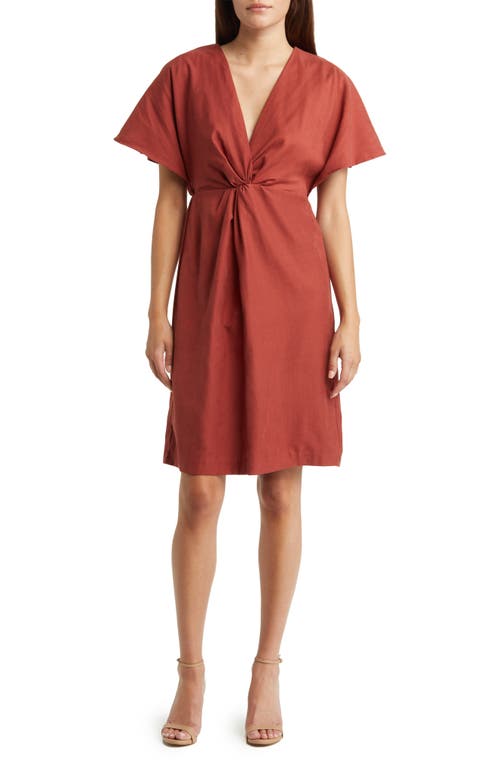 Julia Jordan Flutter Sleeve Twist Front Dress in Rust