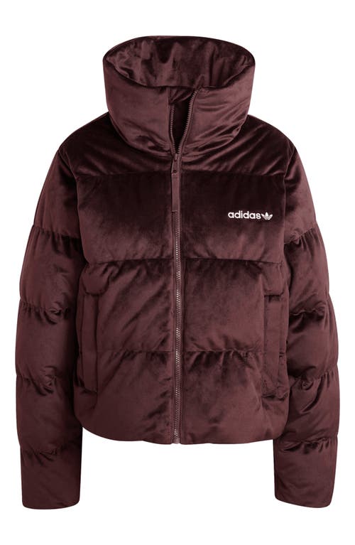 Shop Adidas Originals Regen Velour Down Puffer Jacket In Shadow Brown