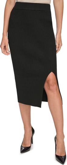 DKNY Side Slit Rib Sweater Skirt