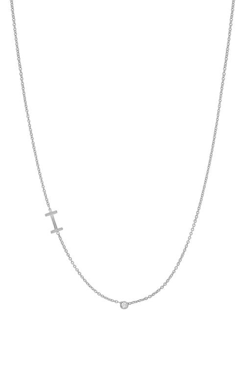 Asymmetric Initial & Diamond Pendant Necklace in 14K White Gold-I