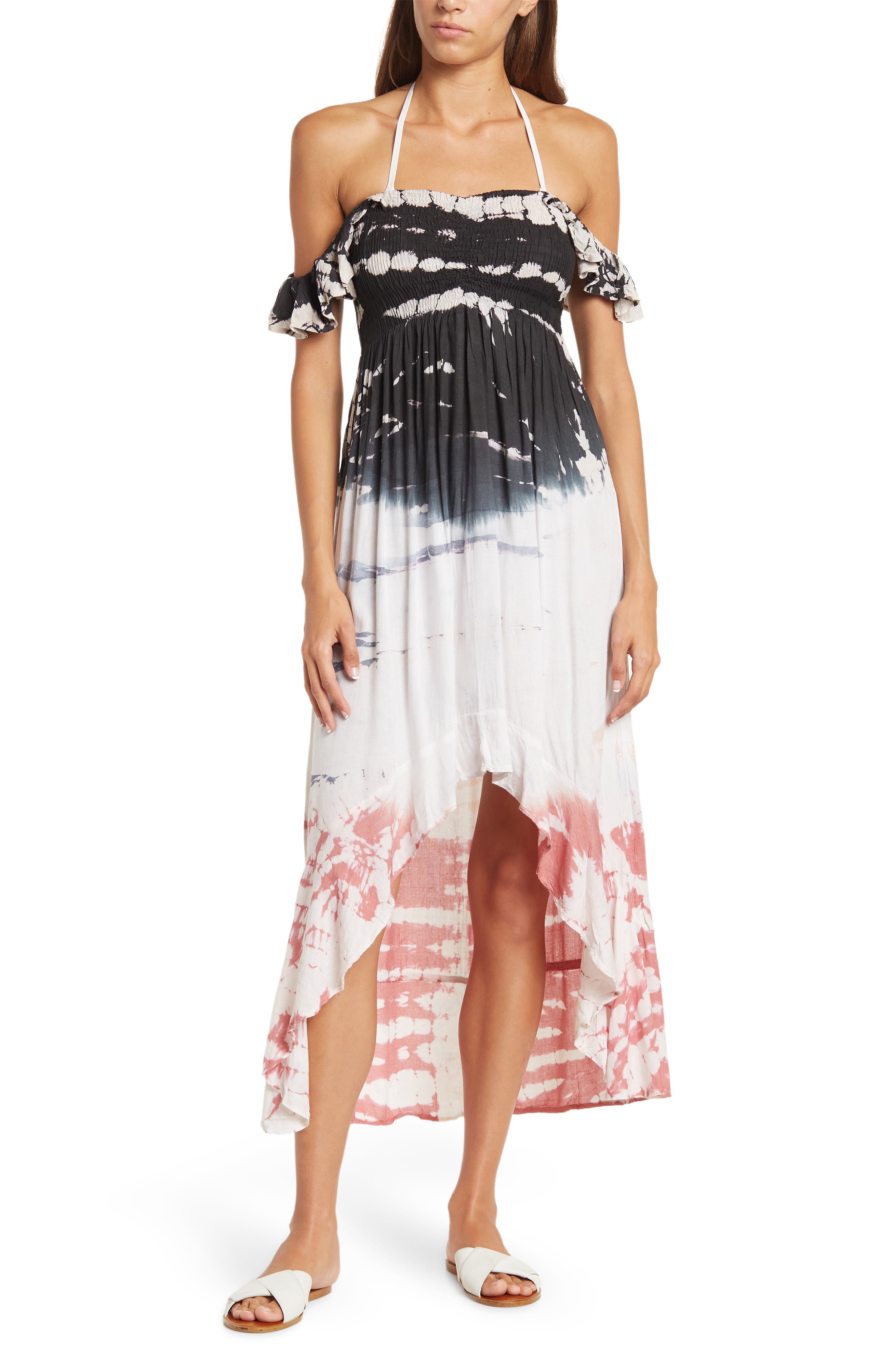 BOHO ME Tie Dye Ruched Hi-Low Dress 