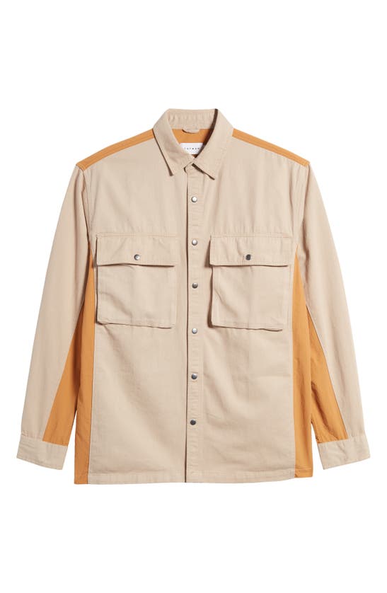 Topman Colorblock Cotton Twill Shirt In Brown