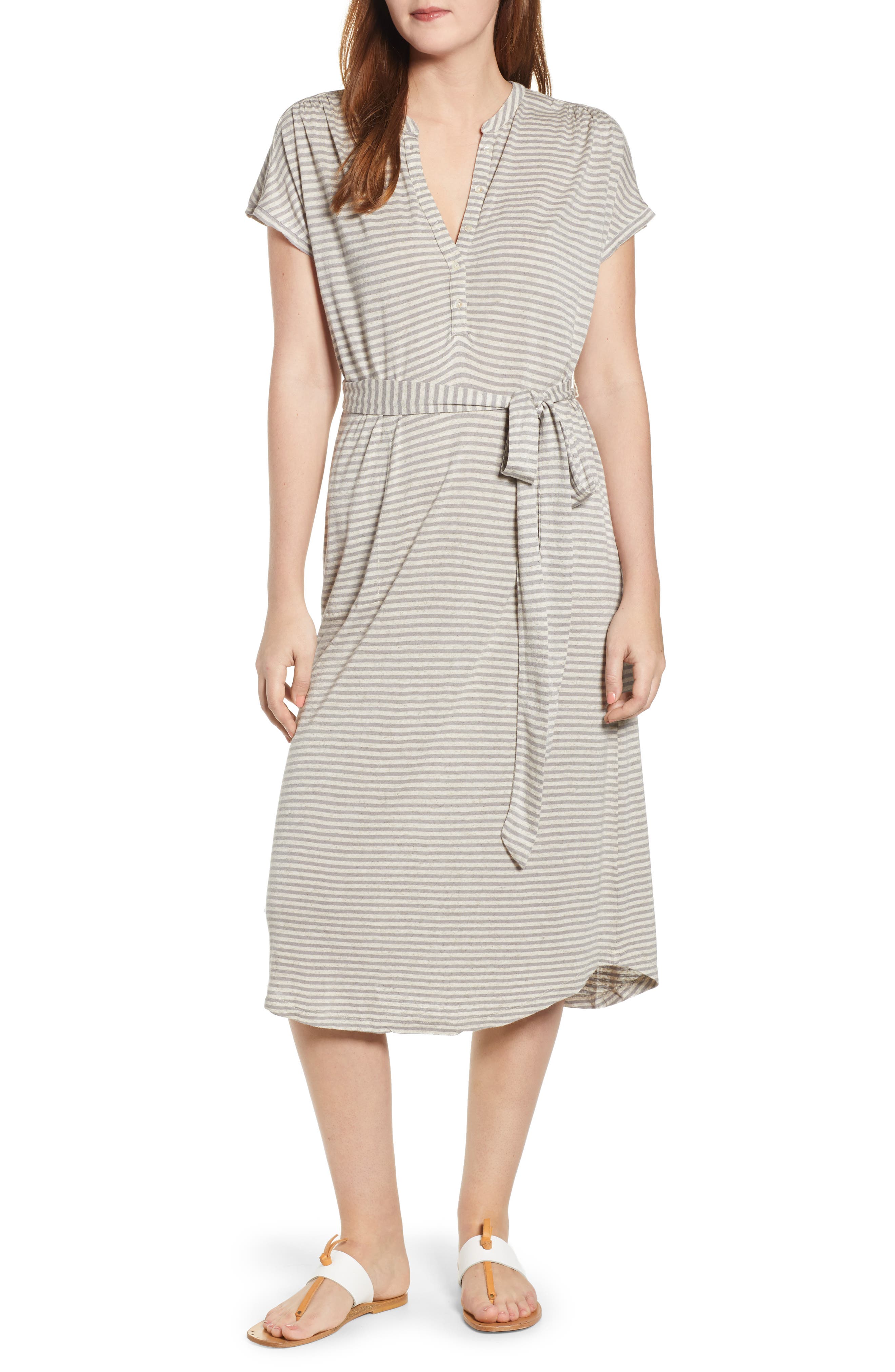 Lucky Brand Tie Waist Henley Dress, Grey