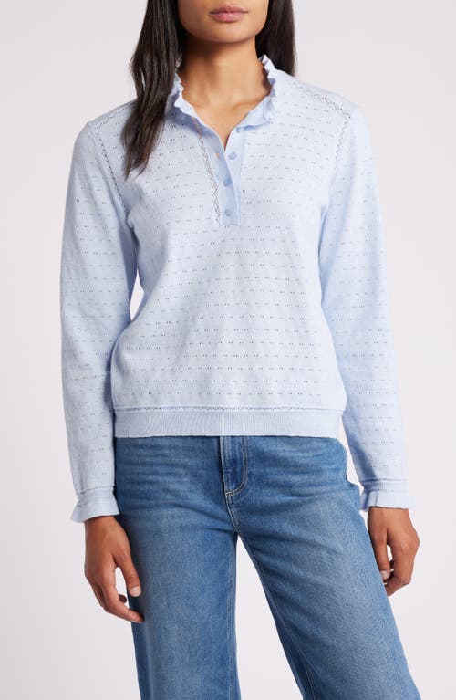 Shop Wit & Wisdom Ruffle Pointelle Sweater In Heather Light Blue