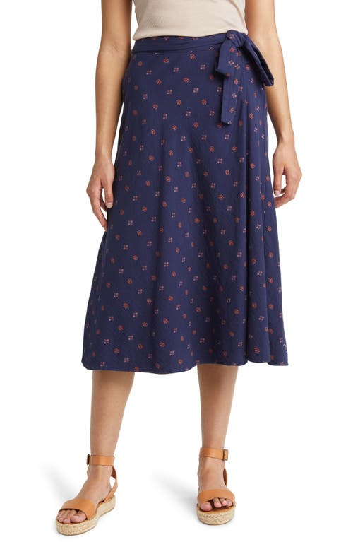 caslon(r) Cotton Midi Skirt in Navy Peacoat- Rust Ditsy Geo