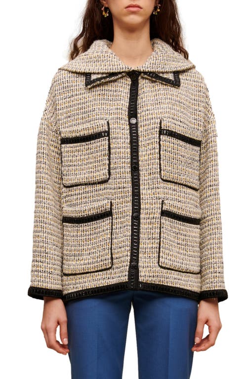 maje Gakota Hooded Tweed Jacket in Yellow