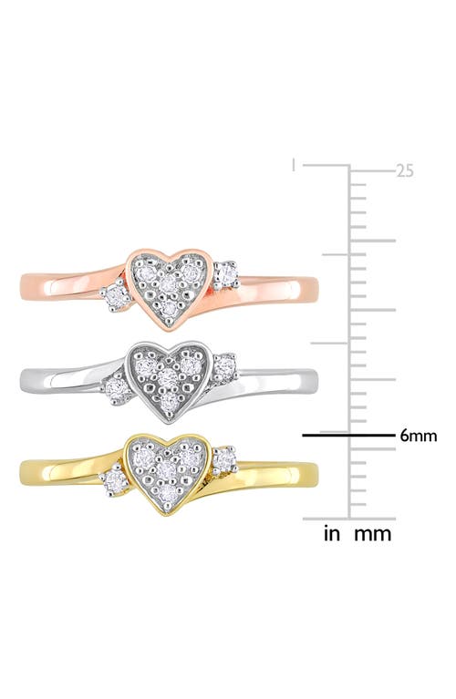 Delmar Set Of 3 Diamond Heart Rings In Multi