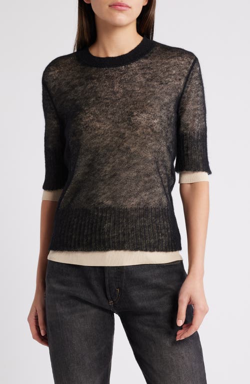 Shop Hugo Boss Boss Friskina Double Layer Mohair Blend Sweater In Black Overlay Combo