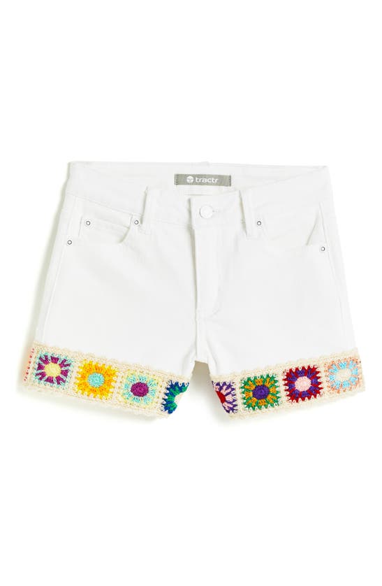 Tractr Kids' Crochet Trim Denim Shorts In White