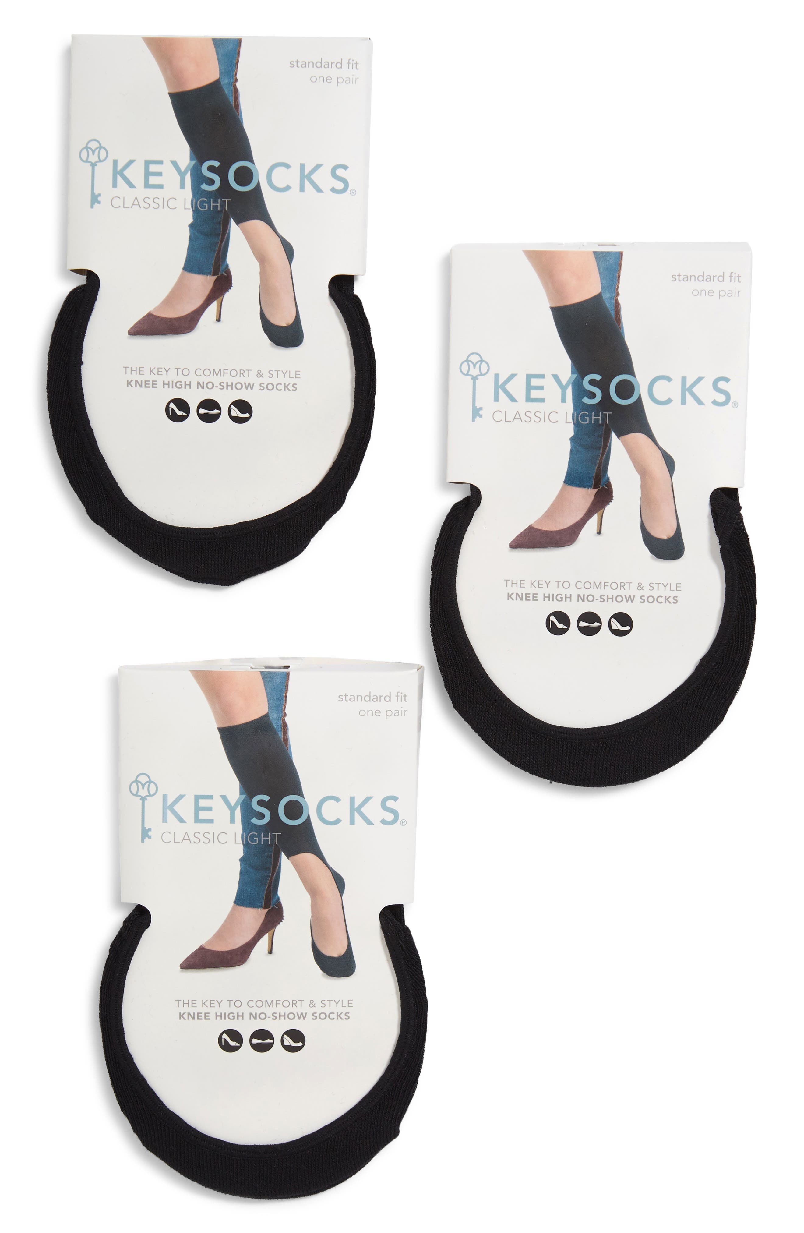 KEYSOCKS Classic Light 3-Pack No-Show Socks in Black at Nordstrom