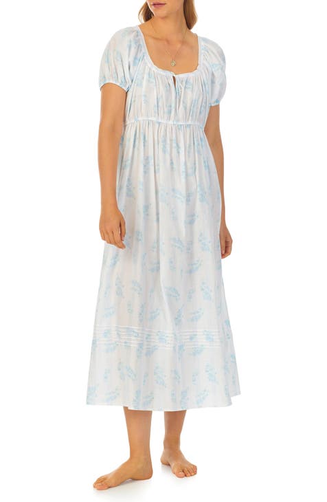 Eileen West Plus Floral Print Long Sleeve Square Neck Modal Waltz Nightgown