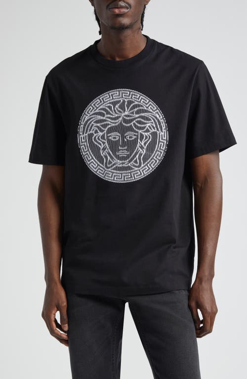 Versace Medusa Embroidered Cotton T-Shirt 1B000 Black at Nordstrom,