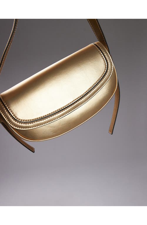 Shop Topshop Stefan Metallic Faux Leather Half Moon Shoulder Bag In Gold