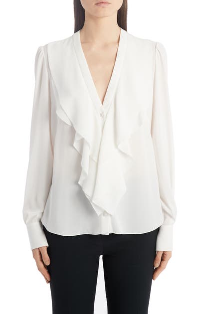 ALEXANDER MCQUEEN RUFFLE NECK SILK GEORGETTE BLOUSE,606021QBAAF