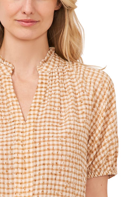 Shop Cece Floral Embroidery Gingham Top In Light Sand