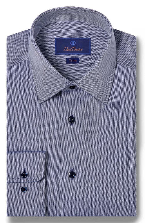 David Donahue Trim Fit Micro Herringbone Dress Shirt in Navy 