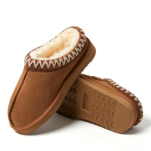 Dearfoams Fireside Greta Genuine Shearling Clog Slipper With Taping In Chestnut