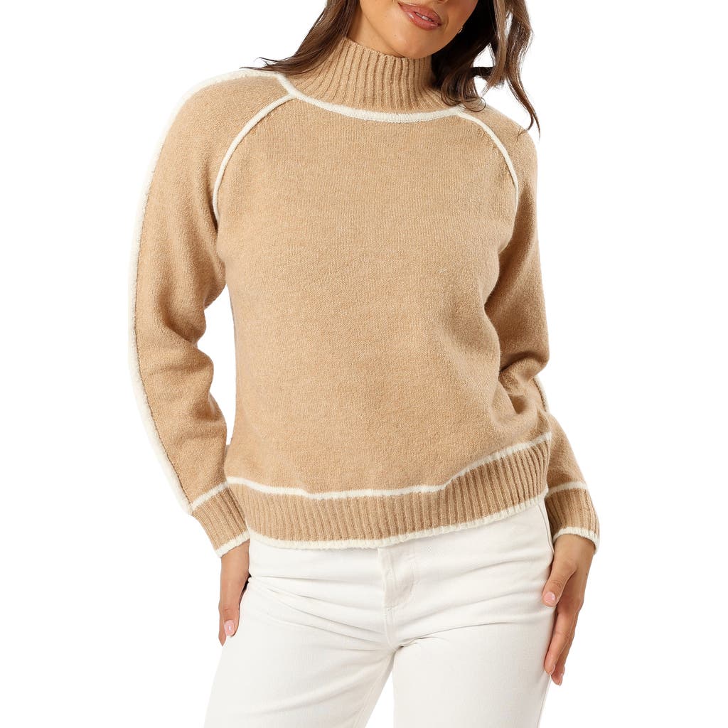 Petal And Pup Petal & Pup Rylee Contrast Trim Mock Neck Sweater In Brown
