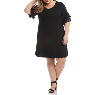 Plus Size Karen Kane Contrast Ruffle Sleeve Shift Dress, Black
