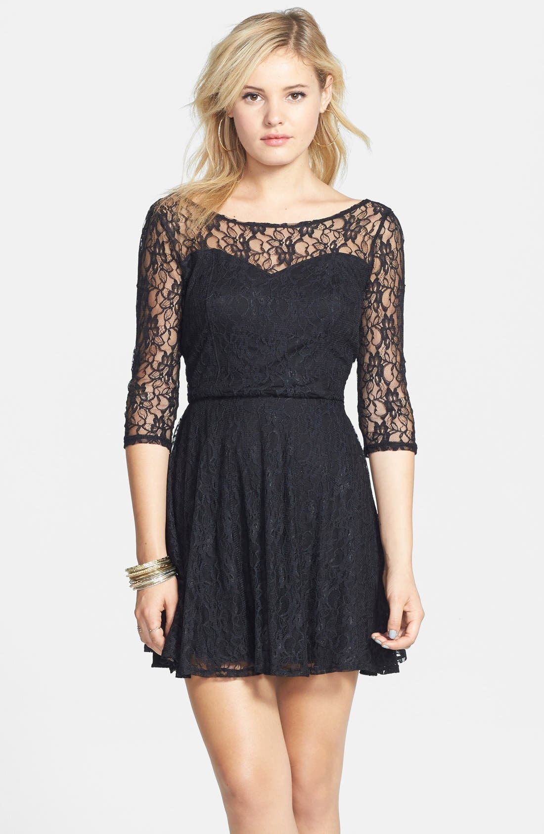 long sleeve lace skater dress