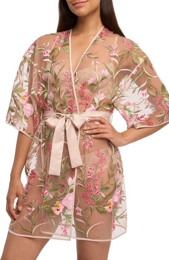 Shop Rya Collection Valencia Embroidered Mesh Robe In Azalea Mix