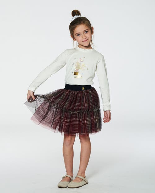 Deux Par Deux Little Girl's Glittering Tulle Skirt Red Plaid In Jester Red
